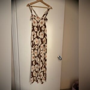 Ava Sky Brown and Cream Floral overalls